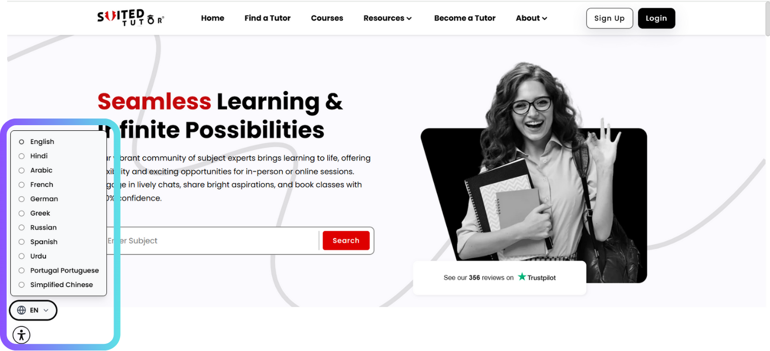 SuitedTutor Website with MultiLipi Language Toggle